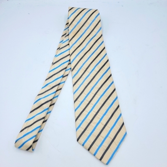 DOLCE & GABBANA Vintage SilK Cream Shimmery and Turquoise Stripped Tie - Picture 8 of 15